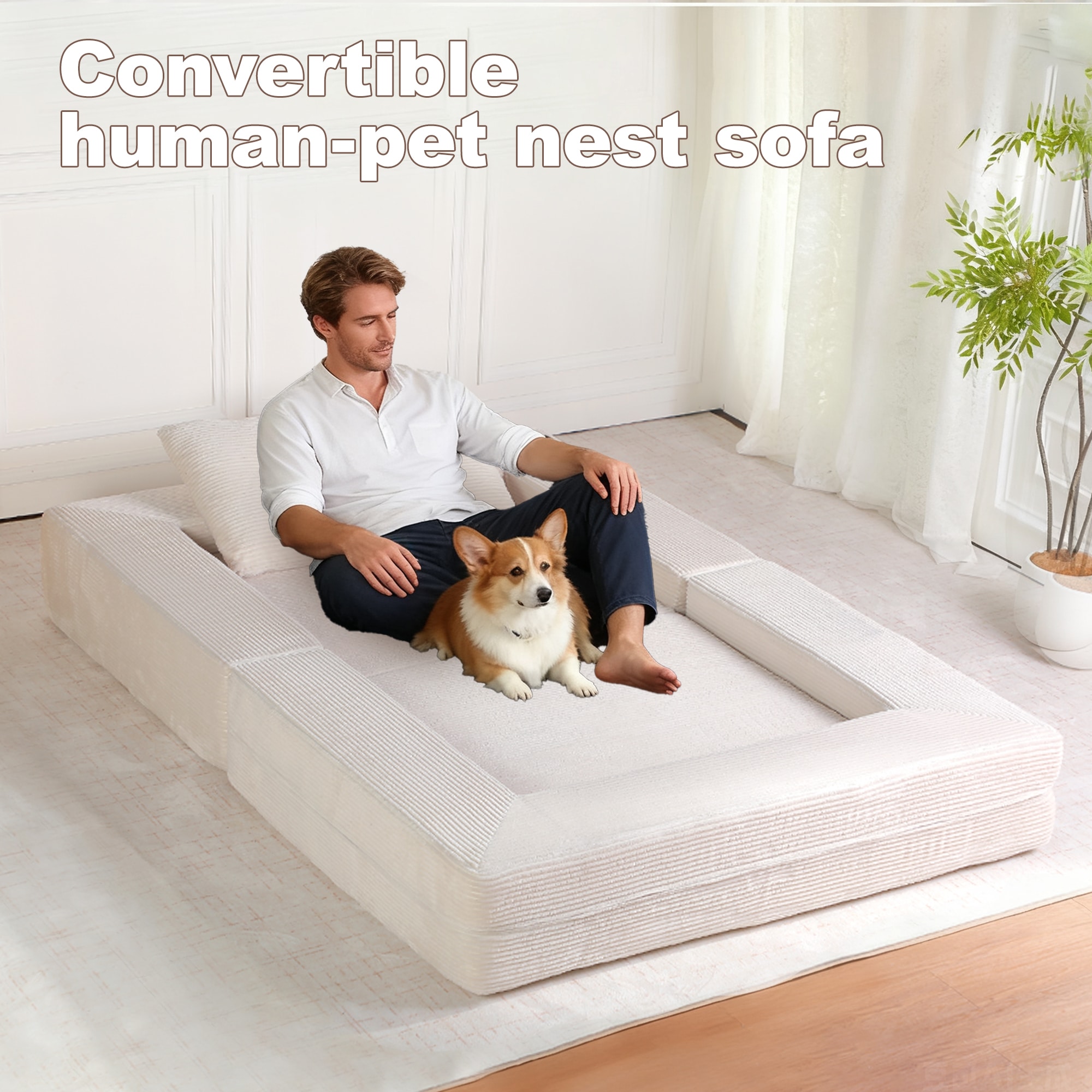 Compression Floor Sofa For Adults And Pets With Pillow Beige_voghion.com